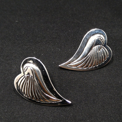 Vintage Laurel Burch Bird Heart Post Earrings, Rhodium Plated