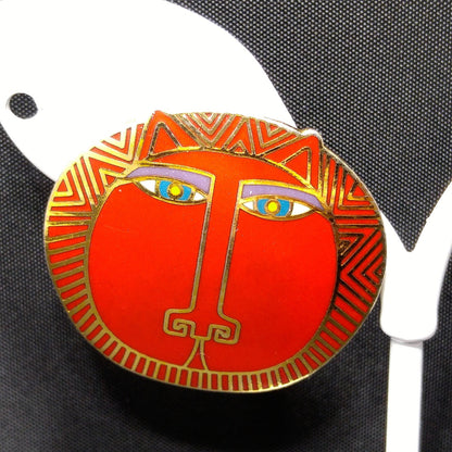 Vintage Laurel Burch "Moon Tiger" Red Post Earrings, Gold Plated