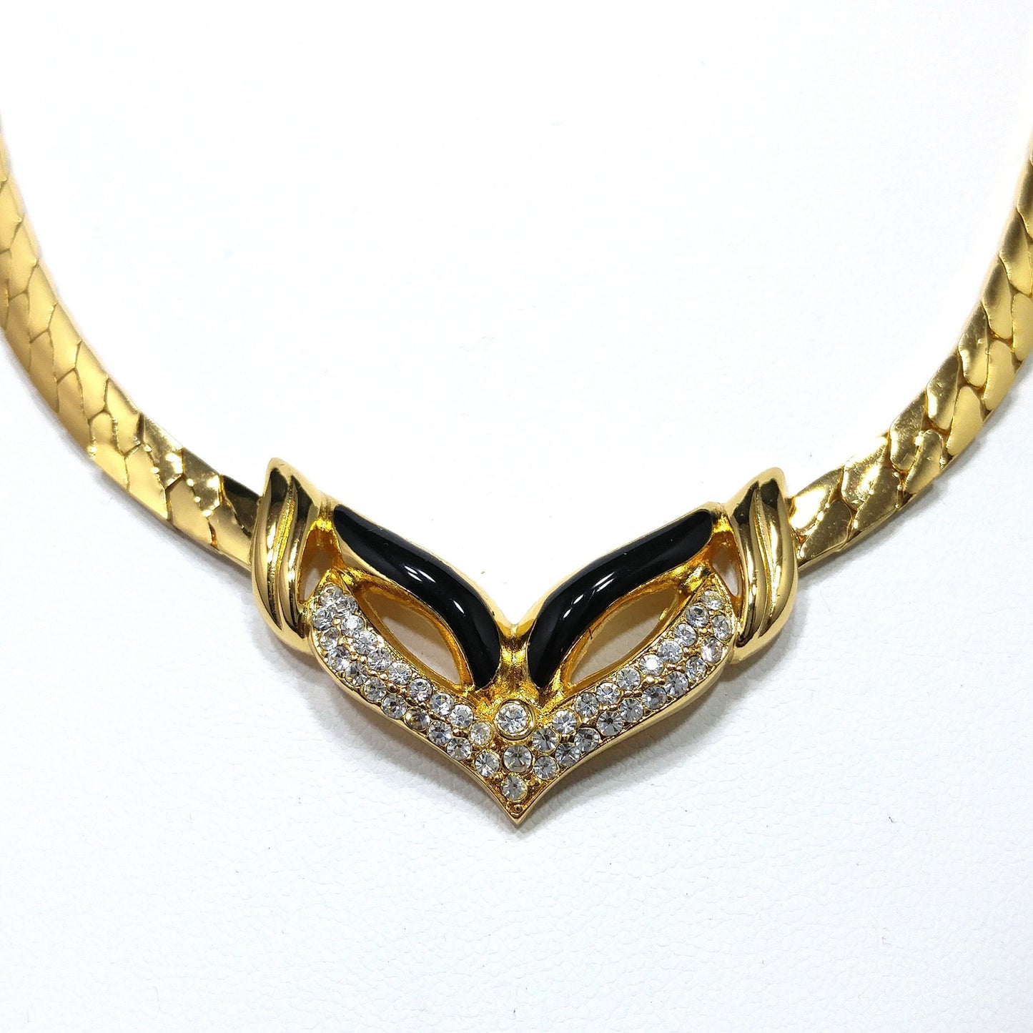 Vintage Christian Dior Germany Mask Pendant Necklace, Gold Plated, Black Enamel