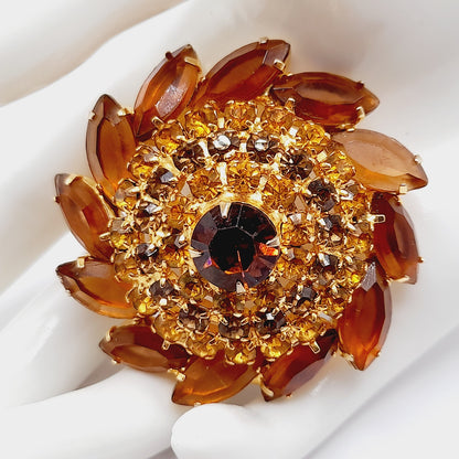 Vintage 1960s Domed Topaz Rhinestone Brooch - Juliana Style - 2 Inches