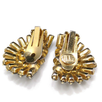 Hobe' Rhinestone Clip Earrings, Clear & Gray Rhinestones, Gold Plated, 1950s Vintage Jewelry