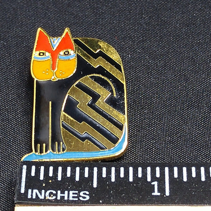 Laurel Burch "Fantasticat" Cat Brooch, Cloisonne Gold Plate, Enamel Pin, 1980s Vintage Jewelry