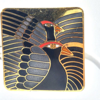 Vintage Laurel Burch "Moondoves" Clip Earrings, Black Birds, Gold Plated