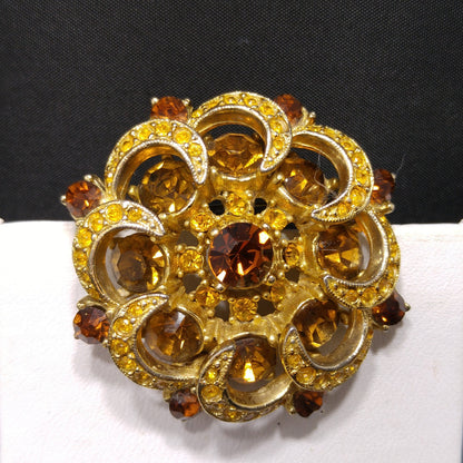 Mid-century SPHINX Light Dark Topaz Rhinestone Brooch, 1950s Vintage Jewelry