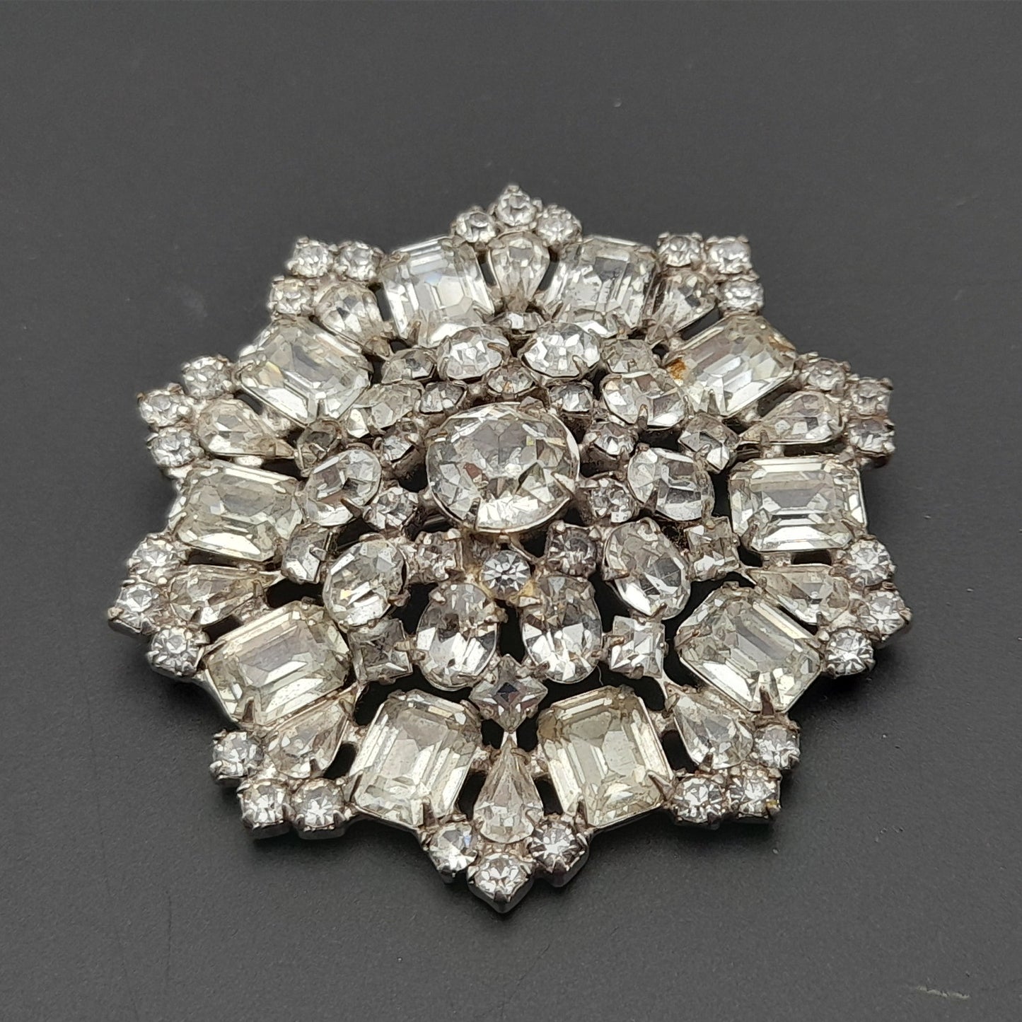 Vintage Wiesner Clear Rhinestone Wedding Brooch - Rhodium Plated, 1960s, 2 1/2 Inches