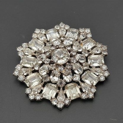 Vintage Wiesner Clear Rhinestone Wedding Brooch - Rhodium Plated, 1960s, 2 1/2 Inches