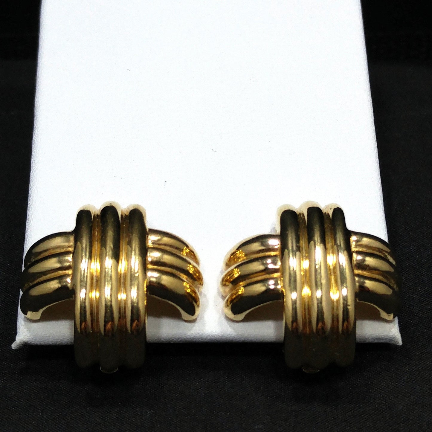 Ciner Gold Plated Cross Earrings, Signed Clips, 1980s Vintage Jewelry