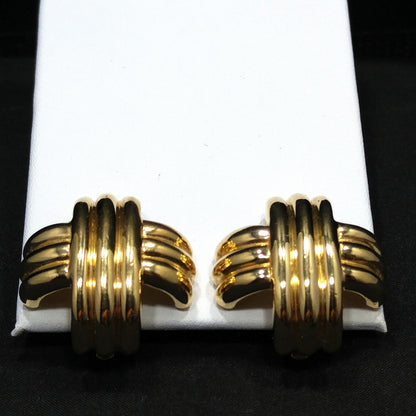 Ciner Gold Plated Cross Earrings, Signed Clips, 1980s Vintage Jewelry