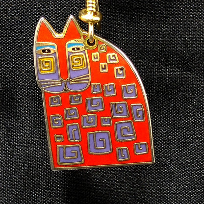 Laurel Burch "Red Cat" Earrings, Gold Plated, Red Enamel, 1980s Vintage Jewelry