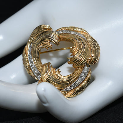 Boucher #6649 Rhinestone Brooch Earrings Set, Clear Rhinestones, Gold Plated, 1950s Vintage Jewelry