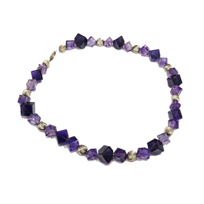 Vintage Amethyst Cube Bead Necklace – Light & Dark Purple Gemstones – 1990s