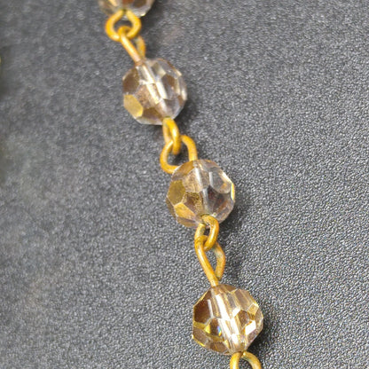 Clear Gold Crystal Beaded Necklace, Mid-Century Two Strands, 1960s Vintage Jewelry