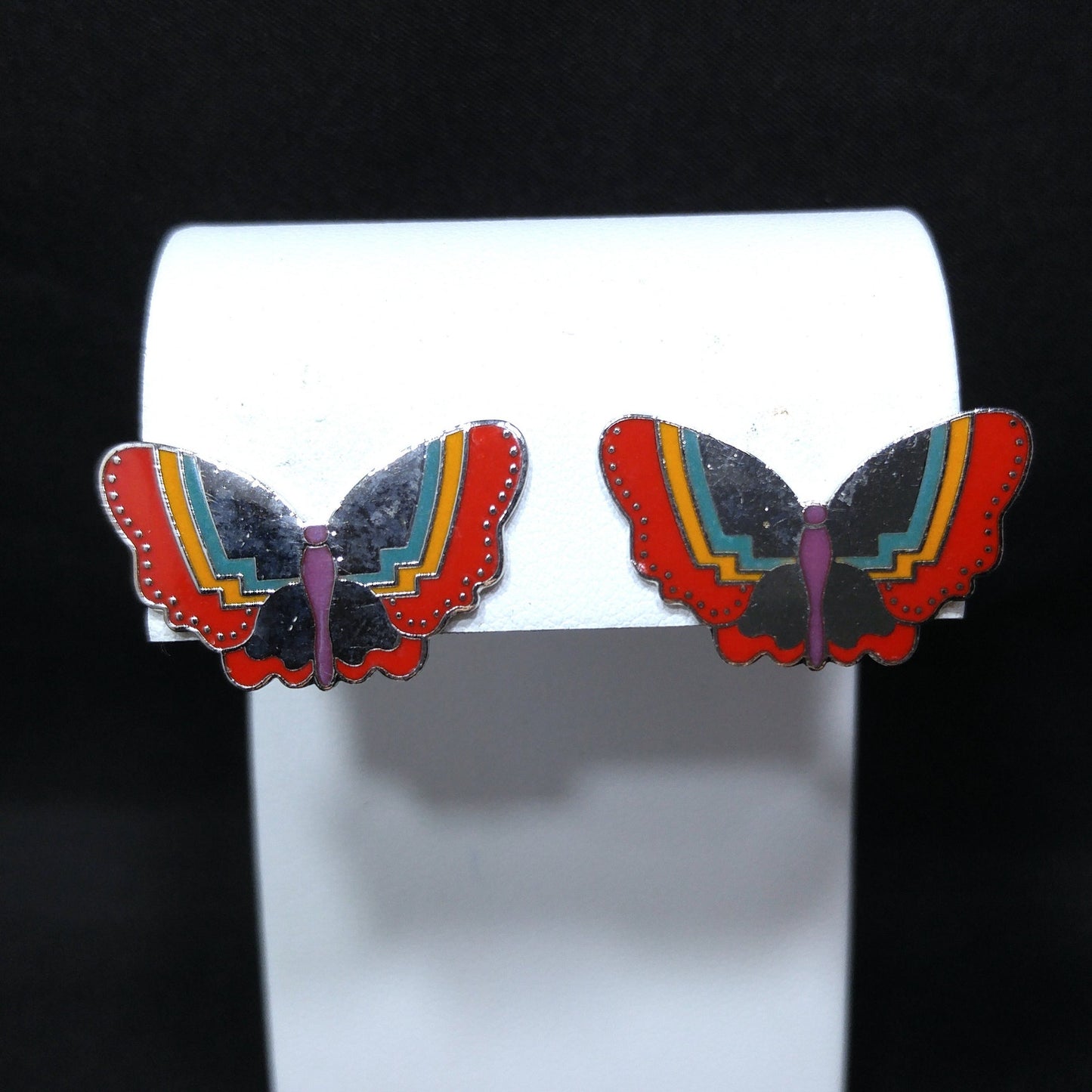 Laurel Burch "Papillon" Post Earrings, Butterfly Cloisonné Enamel, 1980s Vintage