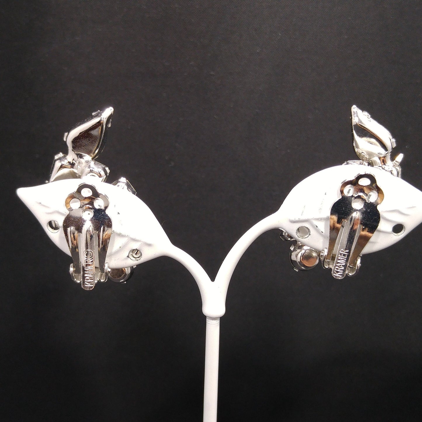 Kramer Clear Rhinestone Clip Earrings, Rhodium Plated, Wedding Earrings, 1950s Vintage Jewelry