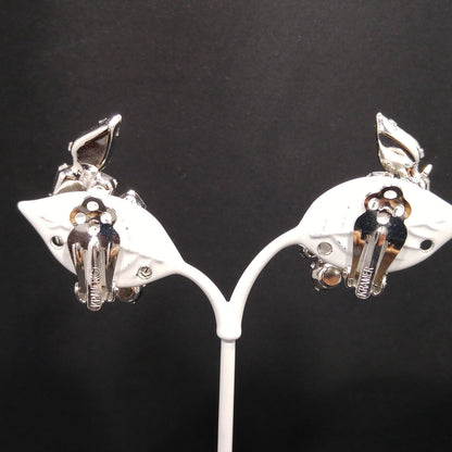 Kramer Clear Rhinestone Clip Earrings, Rhodium Plated, Wedding Earrings, 1950s Vintage Jewelry