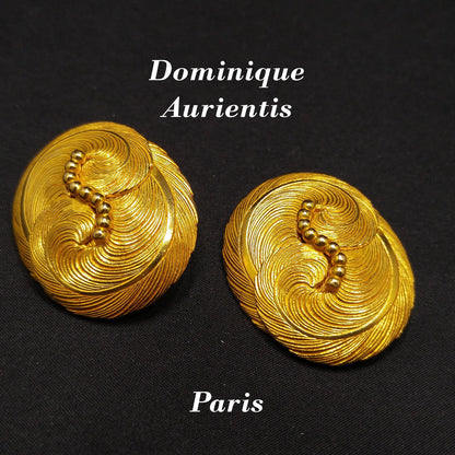 Vintage Dominique Aurientis Paris Large Clip Earrings, Gold Plated, Vintage New With Tags