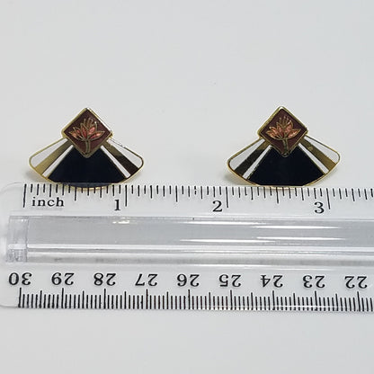Vintage Laurel Burch WATER LILY Fan Gold Cloisonne Earrings, Gold Filled Posts