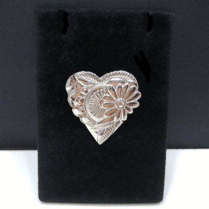 Vintage Laurel Burch 1993 Floral Heart Brooch, Silver Tone