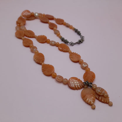 Vintage Carnelian Leaf Necklace, Gemstone Tassel Necklace, 27 Inches, Three Dangles