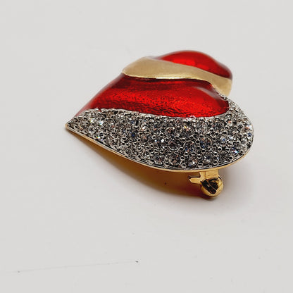 Vintage Red Enamel CZ Heart Brooch Christmas Pin 1.5 Inch European Style