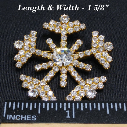 Eisenberg Ice Snowflake Brooch, Clear Rhinestones, Gold Plated, Vintage Jewelry