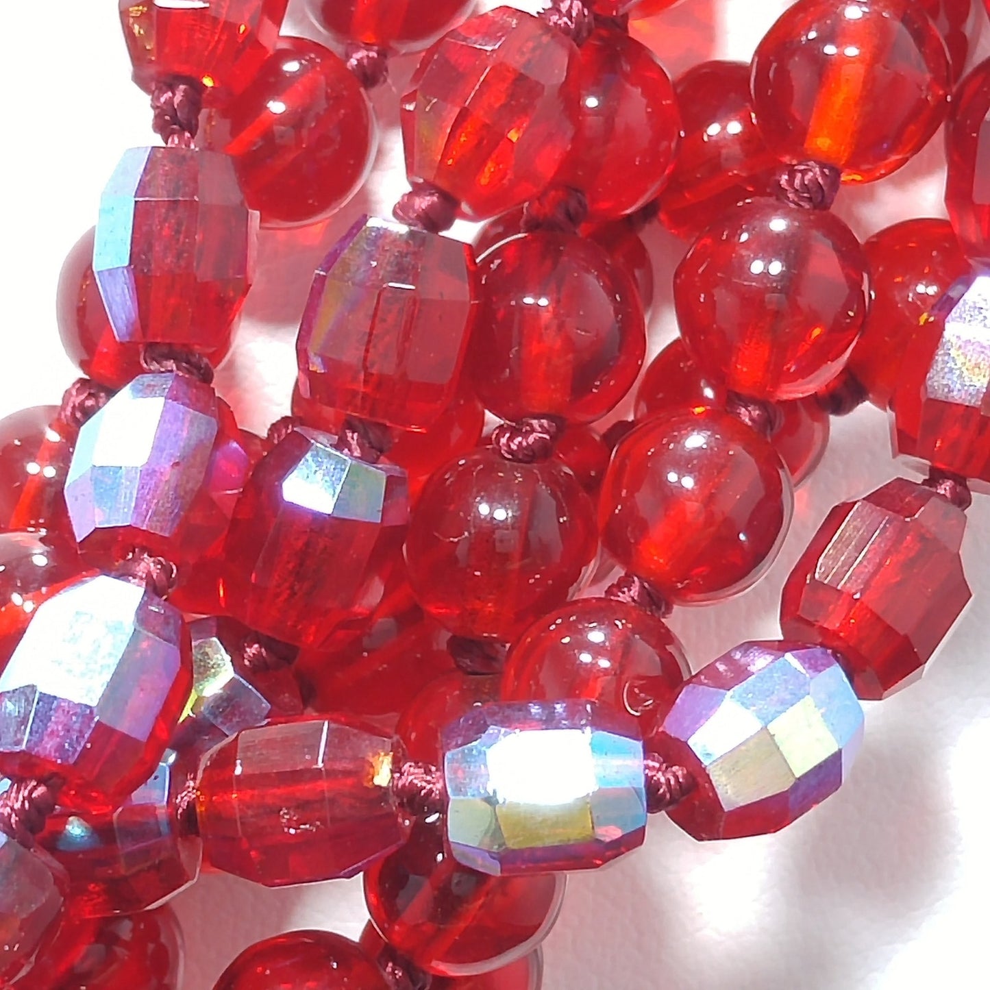 Vintage Stannard Red Glass Bead Necklace Earrings Set Gold Rhinestone Clasp 1970s