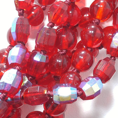 Vintage Stannard Red Glass Bead Necklace Earrings Set Gold Rhinestone Clasp 1970s