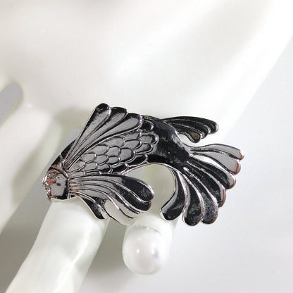 Laurel Burch Fish With Human Face Brooch, Rhodium Plated, 1980s Vintage Jewelry