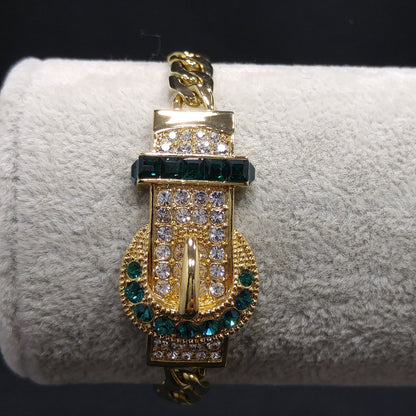 Vintage Jackie Kennedy JBK Bracelet, Faux Emerald Clear Rhinestones, Gold Plated
