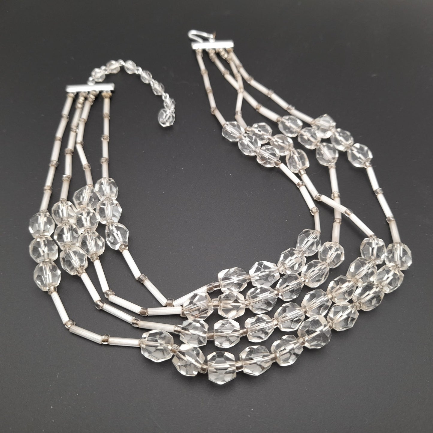 Vintage Japan Clear Flat Top Crystal Beaded Necklace, 1950s