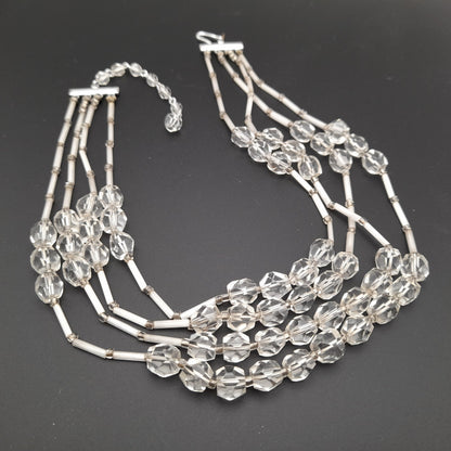 Vintage Japan Clear Flat Top Crystal Beaded Necklace, 1950s