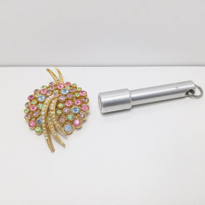 Vintage Arthur Pepper's "Art" Pastel Brooch, Gold Plated, 1950s Vintage Jewelry