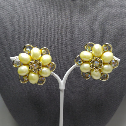 Star Faux Pearl Choker Necklace Earrings Set, Mid-Century 1950s Vintage Jewelry