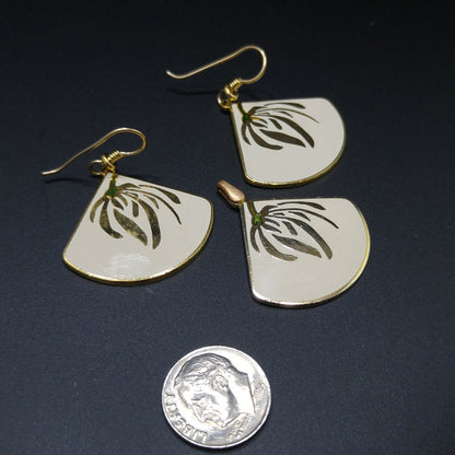 Laurel Burch Willow Earrings & Pendant, Creamy White Enamel, Gold Plated, 1980s Vintage Jewelry