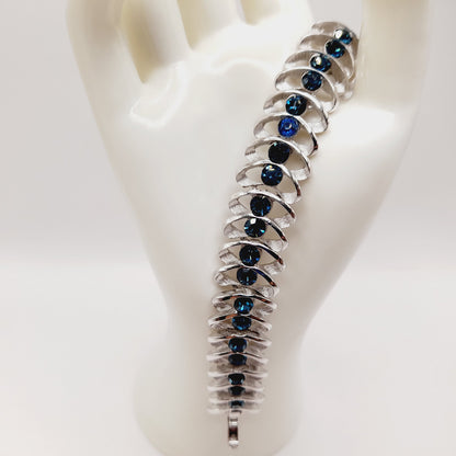 Vintage Crown Trifari Blue Rhinestone Bracelet – Rhodium Plated – 6.75 Inches
