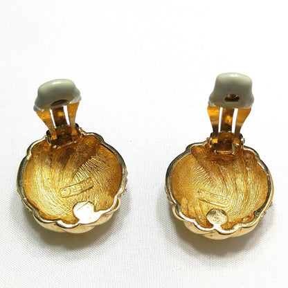 Ciner Clear Pave Rhinestone Round Clip Earrings, Gold Plated, 1980s Vintage Jewelry