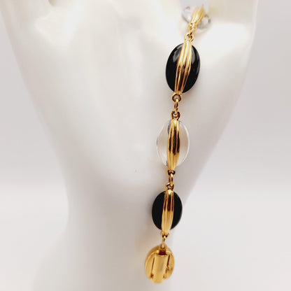 Swarovski Black & Clear Crystal Bracelet, Gold Plated, 1990s Vintage Jewelry