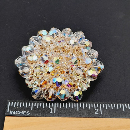 Vintage Crystal Aurora Borealis Clear Beaded 1960s Brooch