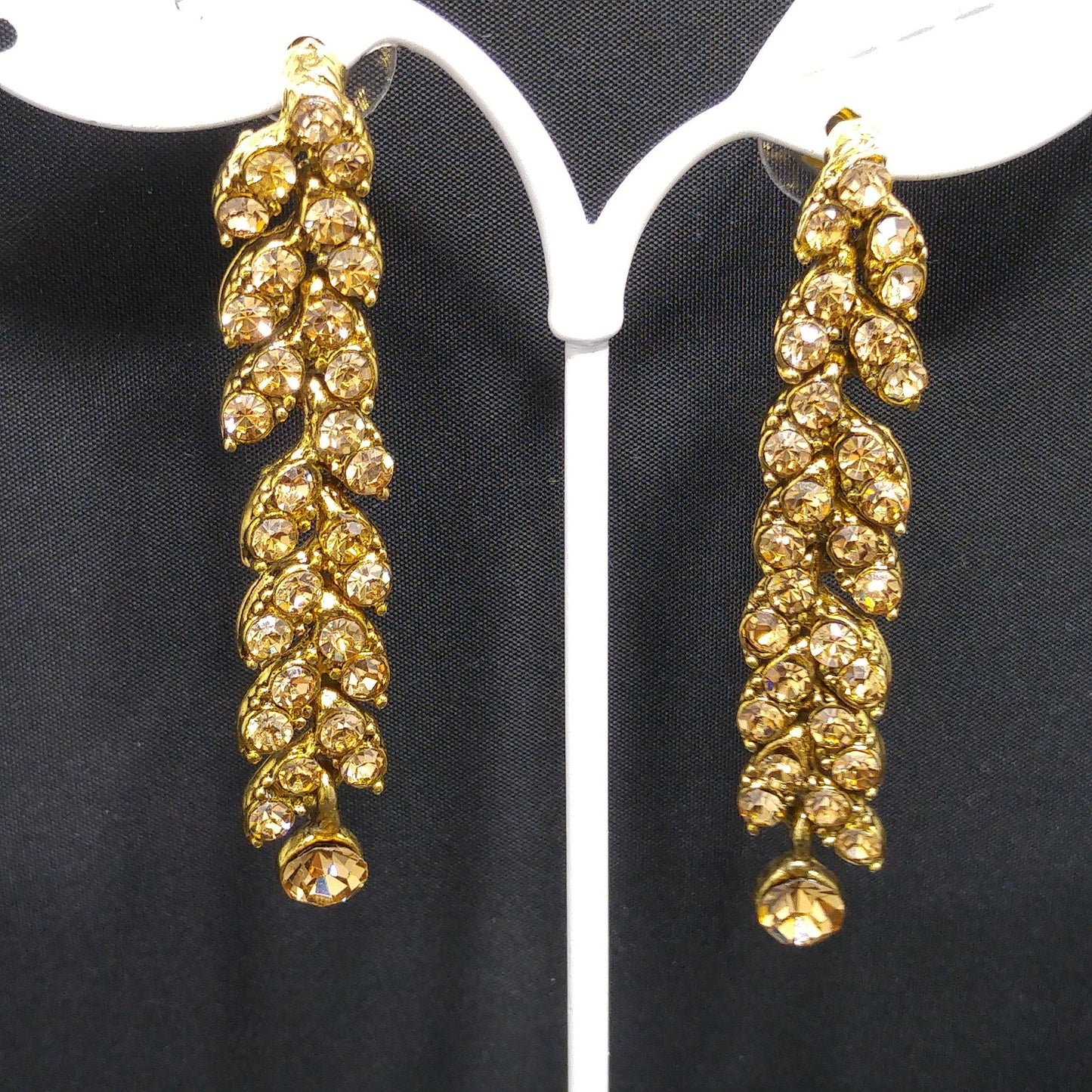 Light Topaz Rhinestone Necklace Post Earrings Set, Gold Plated, 1990s Vintage Jewelry
