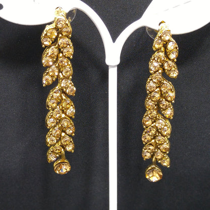 Light Topaz Rhinestone Necklace Post Earrings Set, Gold Plated, 1990s Vintage Jewelry