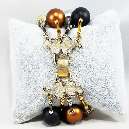 Vintage Vendome 4-Strand Beaded Bracelet Crystals Satin Glass Gold Clasp 7.5"