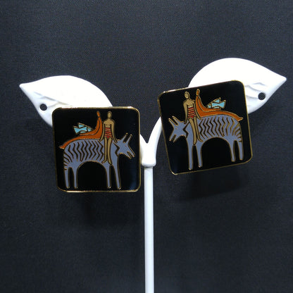 Laurel Burch "Fantasy Friends" Post Earrings, Gold Plated, 1980s Vintage Jewelry