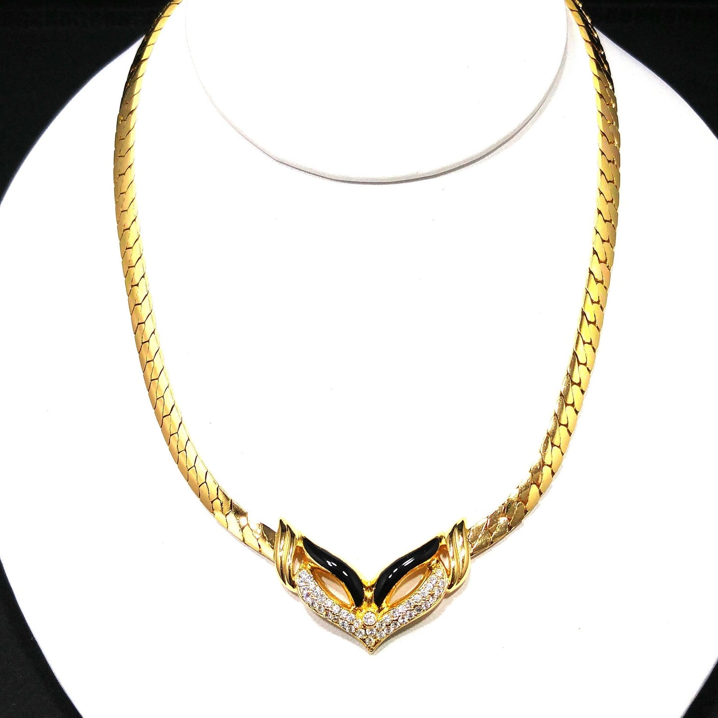 Vintage Christian Dior Germany Mask Pendant Necklace, Gold Plated, Black Enamel