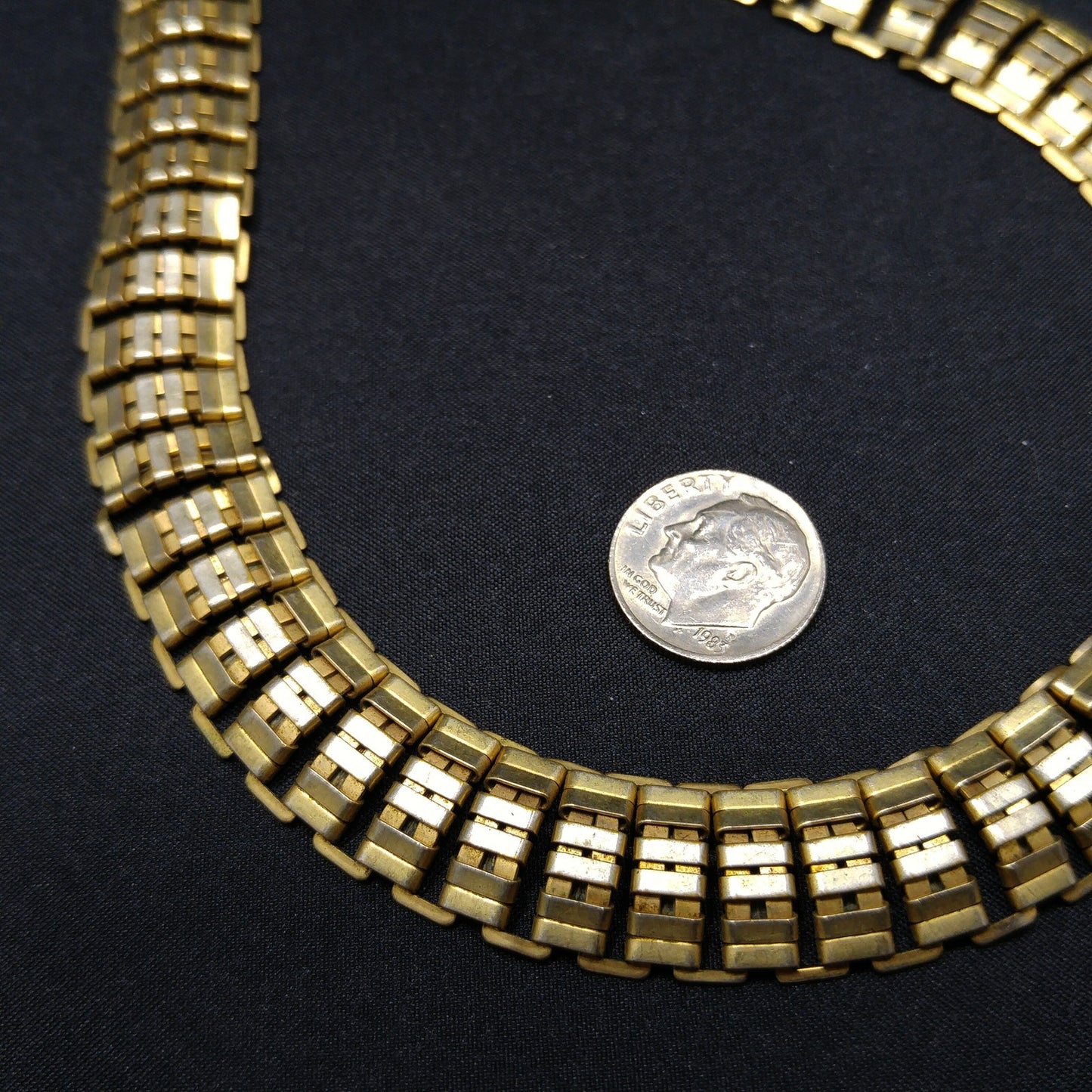 Vintage Brass Chain Choker Necklace, Traces of Vermeil, 1930s Vintage Jewelry