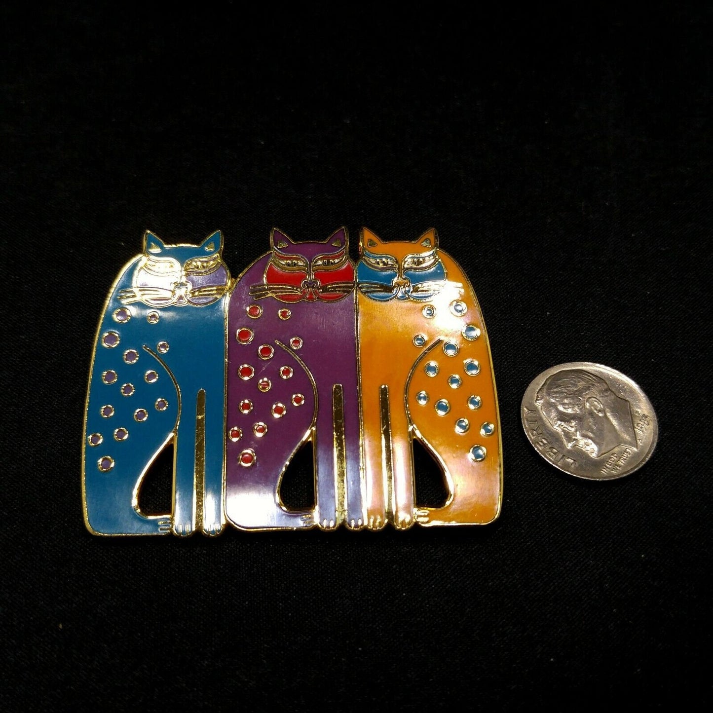Laurel Burch "Siamese Cats" Brooch Pin, Gold Plated Cloisonne, Enamel, Cat Lover