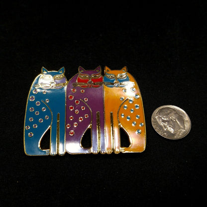 Laurel Burch Siamese Cats Cloisonné Brooch – Vintage Gold Plated Enamel Pin 1980s