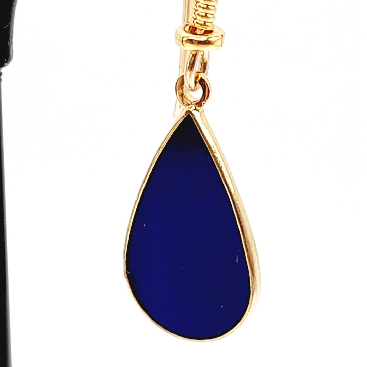 Vintage Laurel Burch "Tear" Blue Enamel Gold Plated Earrings - 1 3/8 Inches