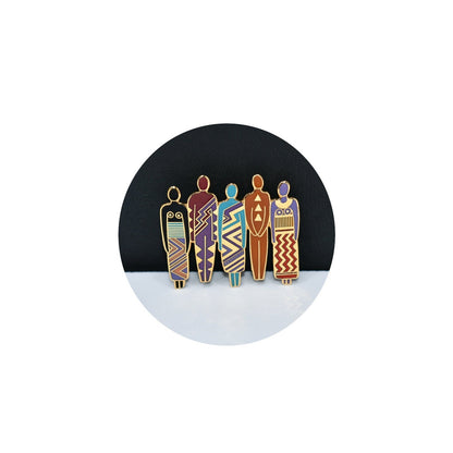 Laurel Burch "Tribe" Five Person Brooch, Gold Plated, 1980s Vintage Jewelry