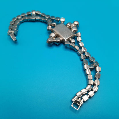 Light Blue Art Glass Rhinestone Bracelet, Mid-Century, 1960s Vintage Jewelry