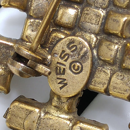 Weiss Christmas Tree Brooch, Three Baguette Candles, Book Piece, 1950s Vintage Jewelry